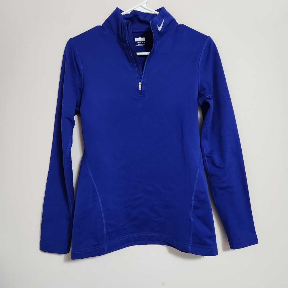 Nike Women Running SweatShirt Blue Jacket Fit Dry Zip Up Top Active Wear Medium